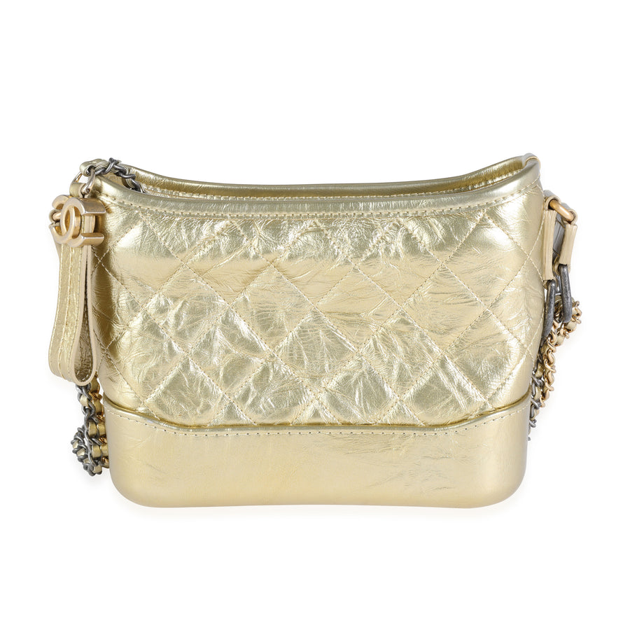 Chanel Gold Quilted Calfskin Small Gabrielle Hobo Leather Handbag