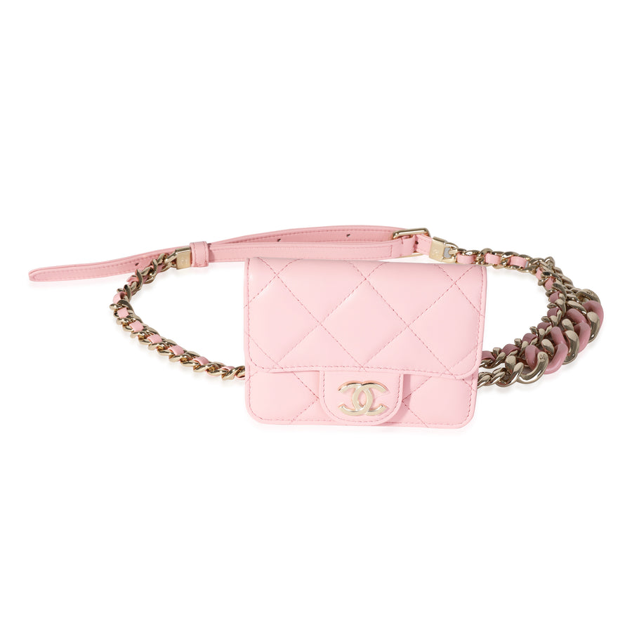 Chanel Pink Quilted Lambskin Elegant Chain Belt Bag Leather Handbag