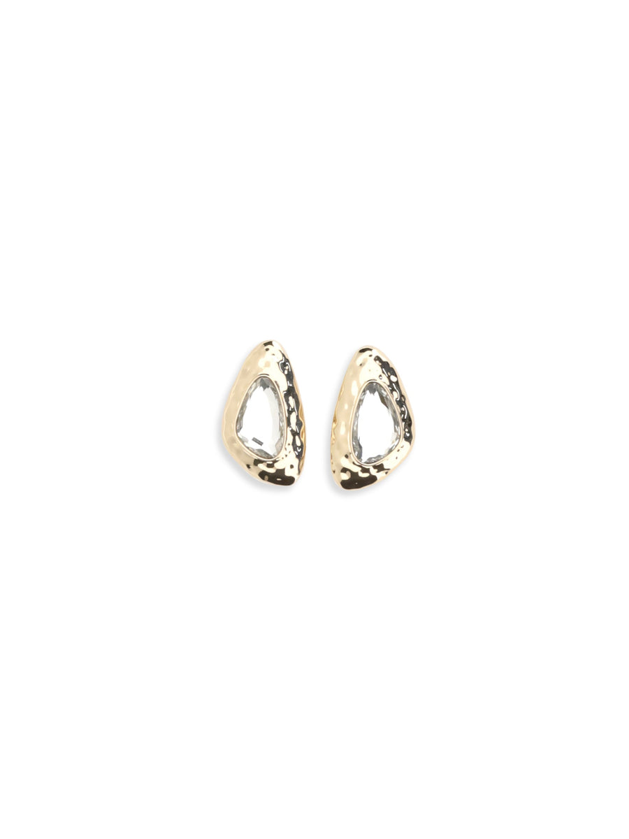 Self-Portrait Hammered Crystal Earrings — Gold Brass