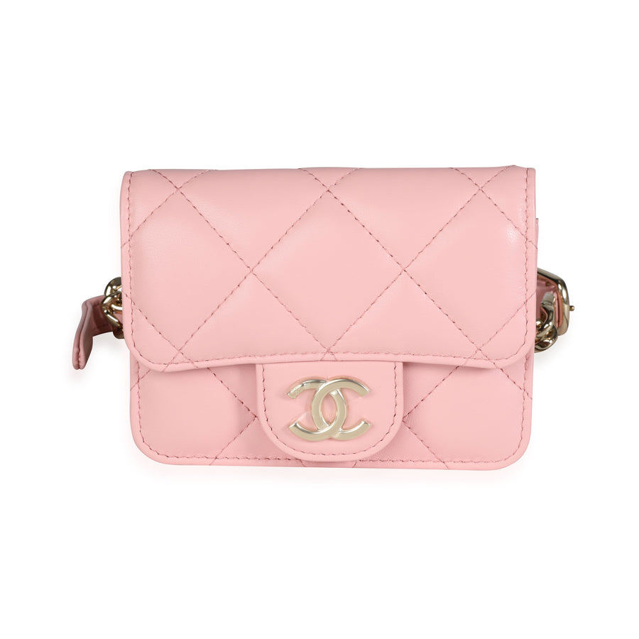 Chanel Pink Quilted Lambskin Elegant Chain Mini Belt Bag Leather Handbag