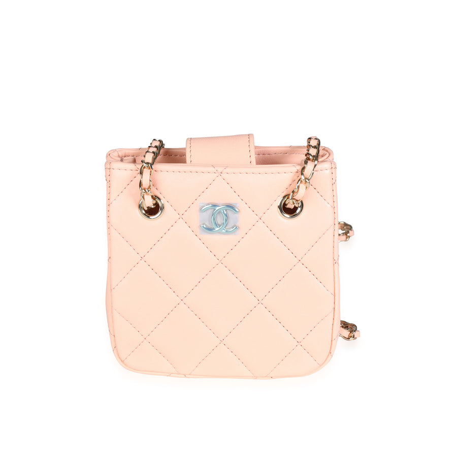 Chanel Pink Quilted Lambskin Tiny Shopping Bag Leather Handbag