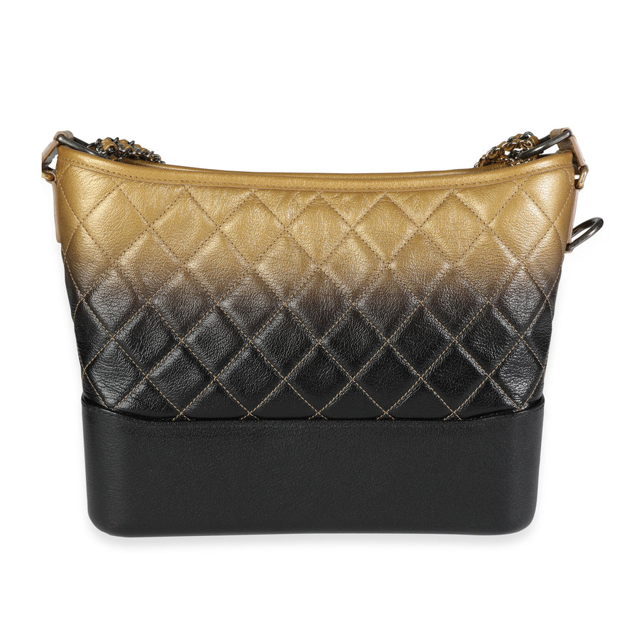 Chanel Black & Gold Ombré Quilted Goatskin Medium Gabrielle Hobo Black; Leather Handbag