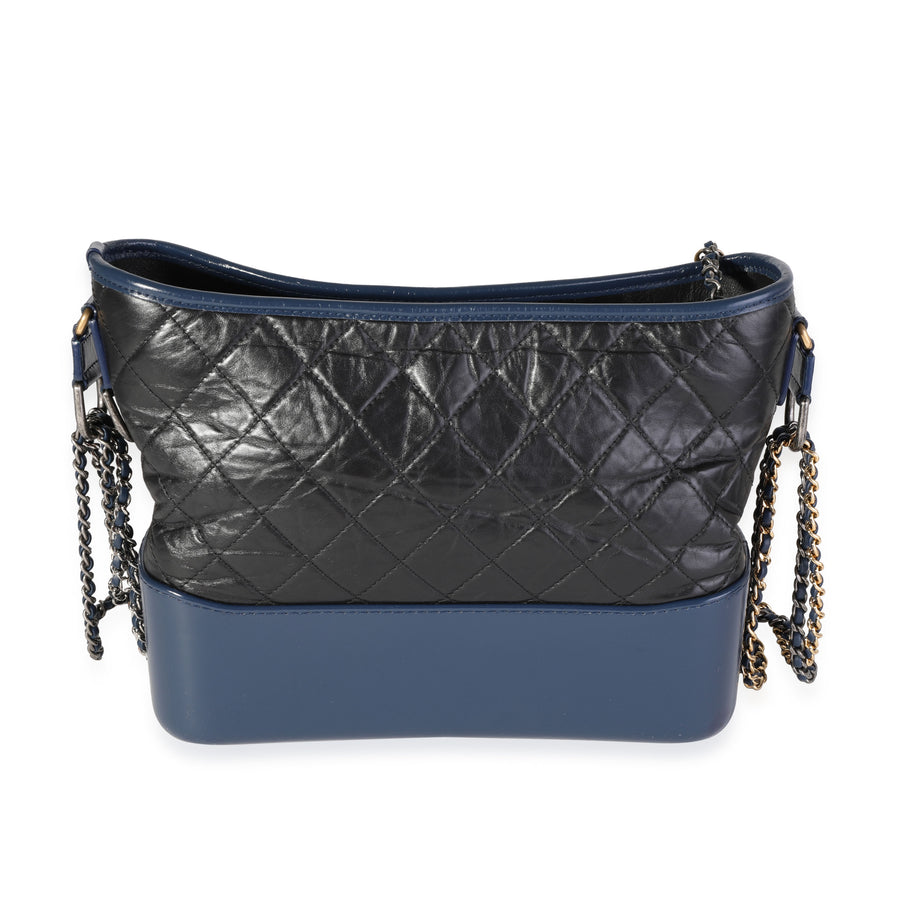 Chanel Black & Blue Quilted Aged Calfskin Large Gabrielle Hobo Black; Leather Handbag
