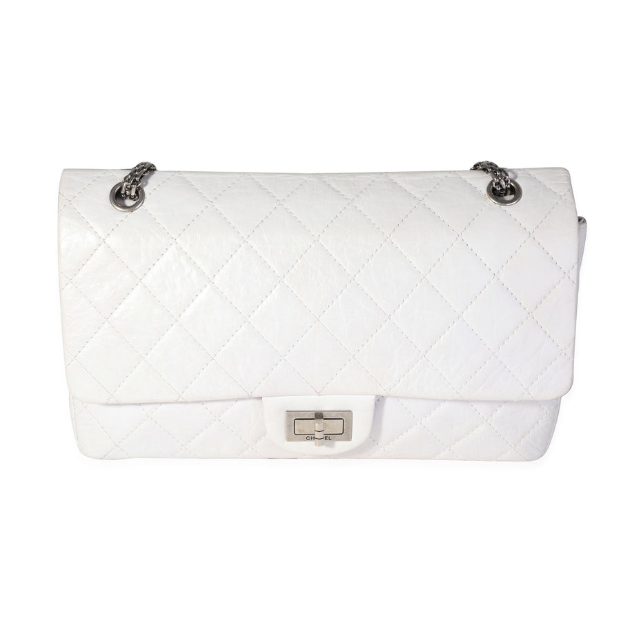 Chanel White Aged Calfskin Quilted 2.55 Reissue 227 Flap Leather Handbag