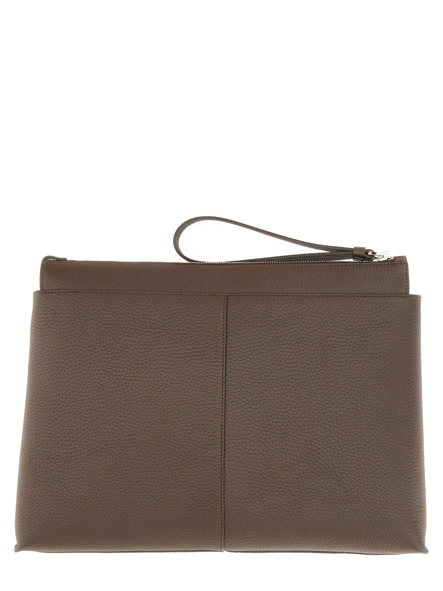 Tods Calfskin Document Holder Shoulder Bag — Brown