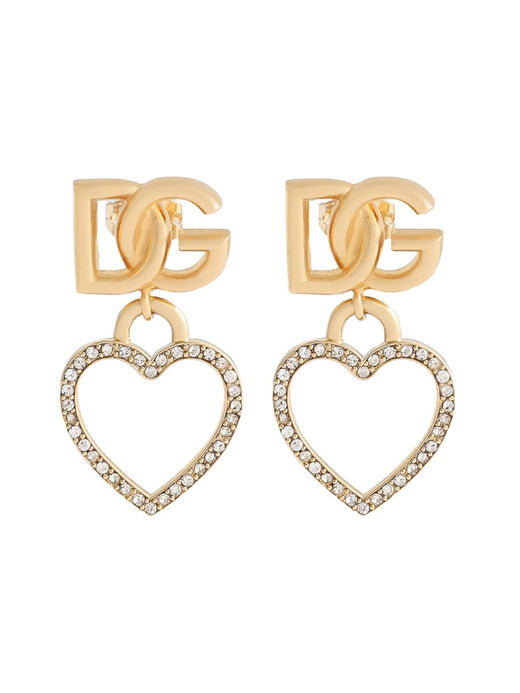 Dolce & Gabbana Heart And Logo Stud Earrings — Gold Brass Glass
