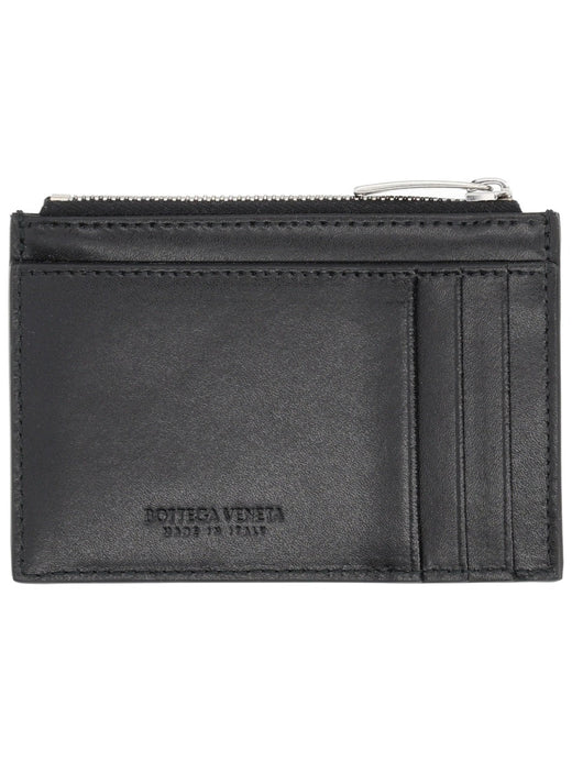 Bottega Veneta Cassette Card Holder — Black Leather Wallets & Purses