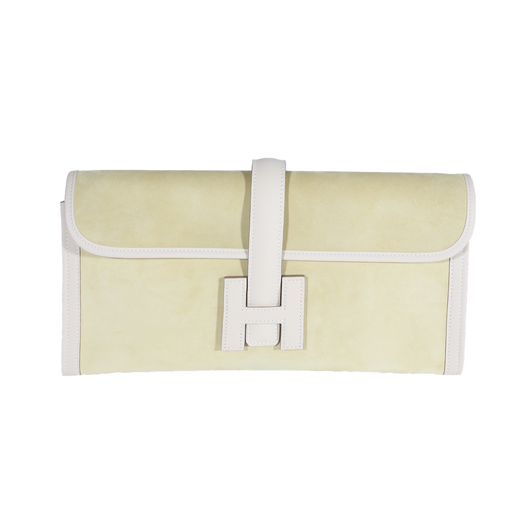 Hermès Mimosa Veau Doblis & Craie Swift Jige Elan 29 Green Suede Handbag