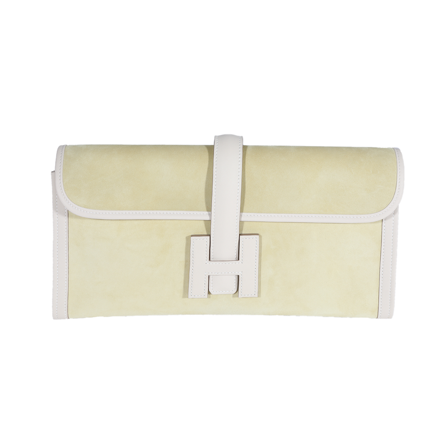Hermès Mimosa Veau Doblis & Craie Swift Jige Elan 29 Green Suede Handbag
