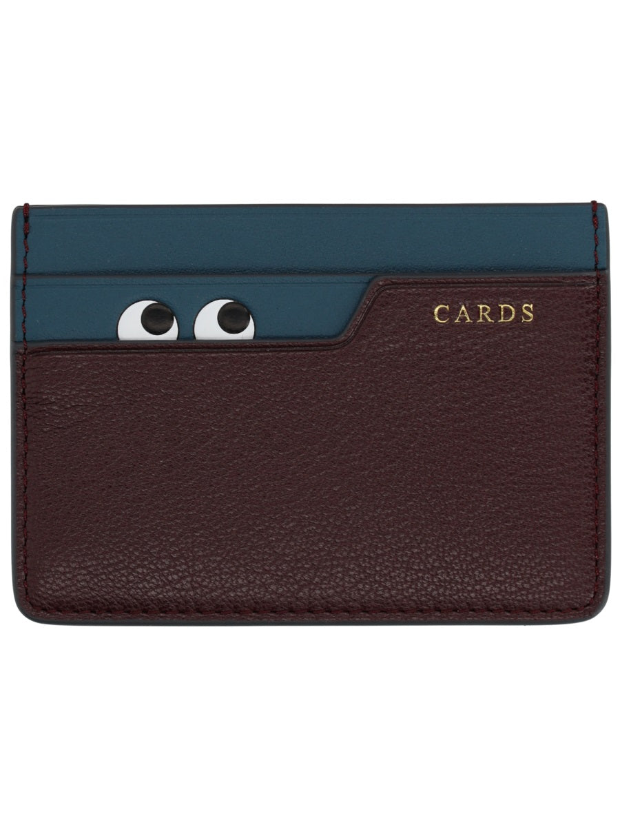 Anya Hindmarch Peeping Eyes Card Holder — Brown Leather Wallets & Purses