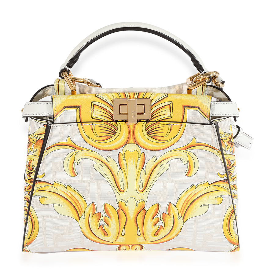 Fendi X Versace Fendace Gold Baroque & White Ff Motif Mini Peekaboo Gold; White; Yellow Leather Handbag