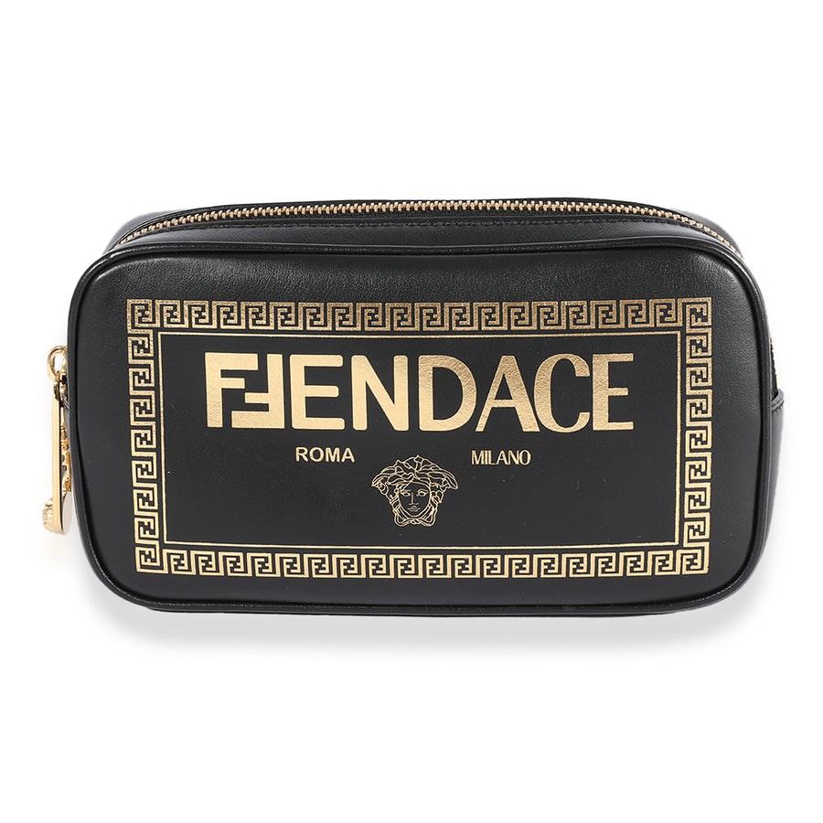 Fendi X Versace Fendace Black Logo Print Camera Case Leather Handbag