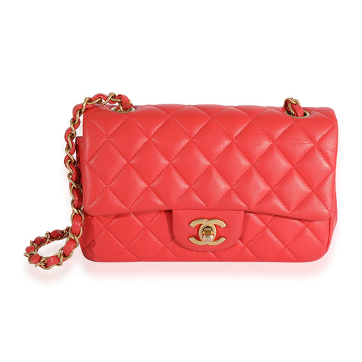 Chanel Coral Quilted Lambskin Mini Rectangular Classic Flap Bag Pink Leather Handbag