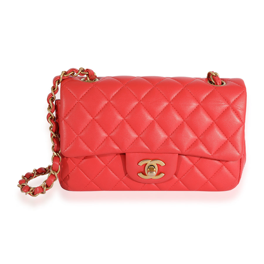 Chanel Coral Quilted Lambskin Mini Rectangular Classic Flap Bag Pink Leather Handbag