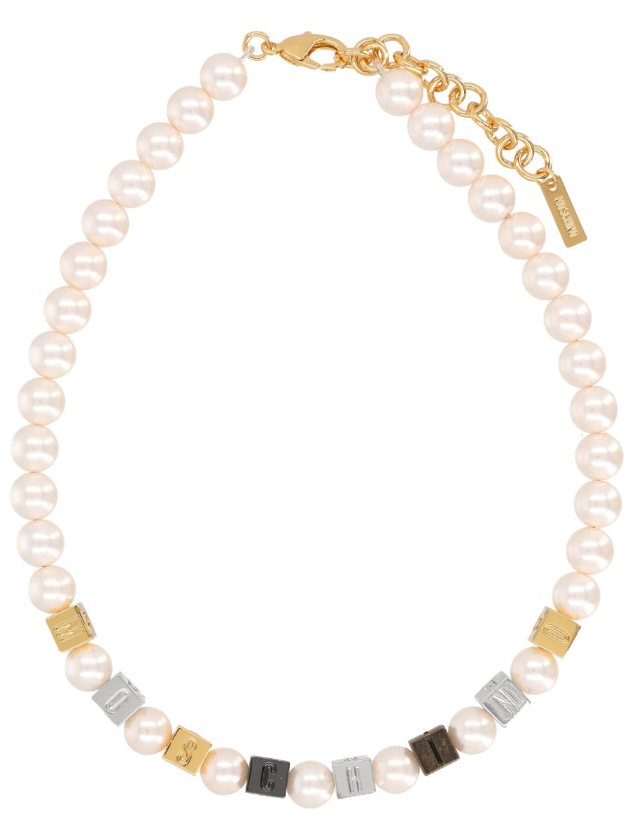 Moschino Pearl Zamac Necklace — Silver Necklaces