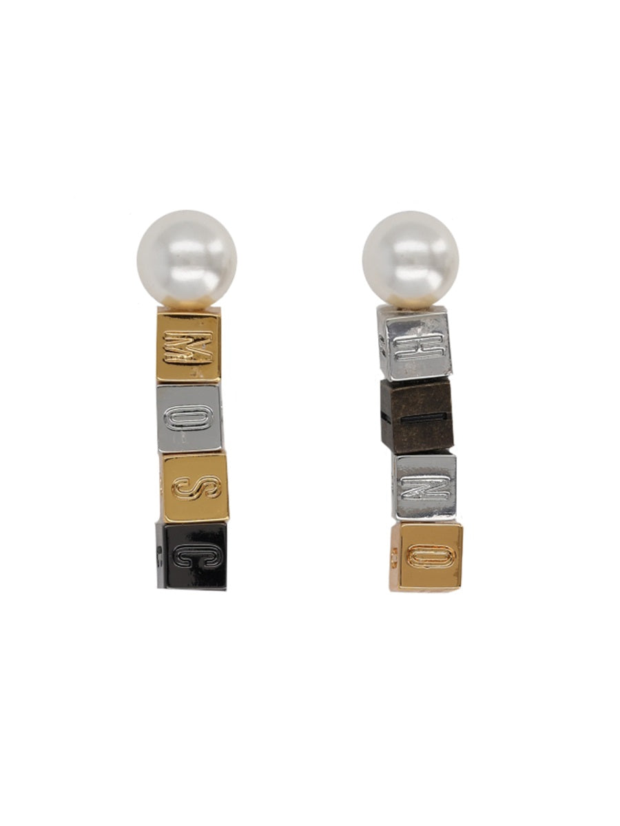 Moschino Pearl-Embellished Earrings — Silver Zamac