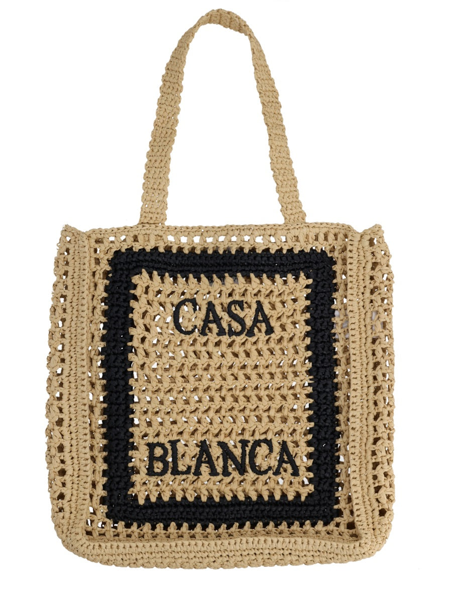 Casablanca Logo-Embroidered Viscose Tote Bag — Beige