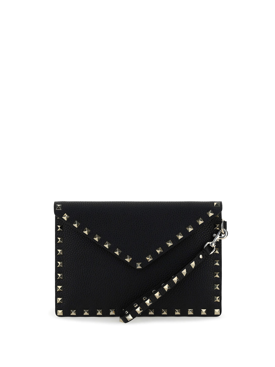 Valentino Garavani Rockstud Pouch Clutch — Black Calf Leather Bos Taurus