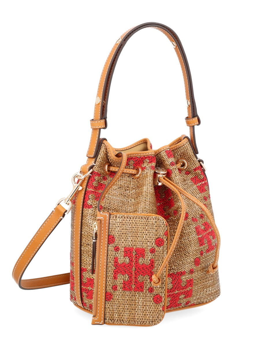 Tory Burch T Monogram Jacquard Bucket Bag — Beige Polyester