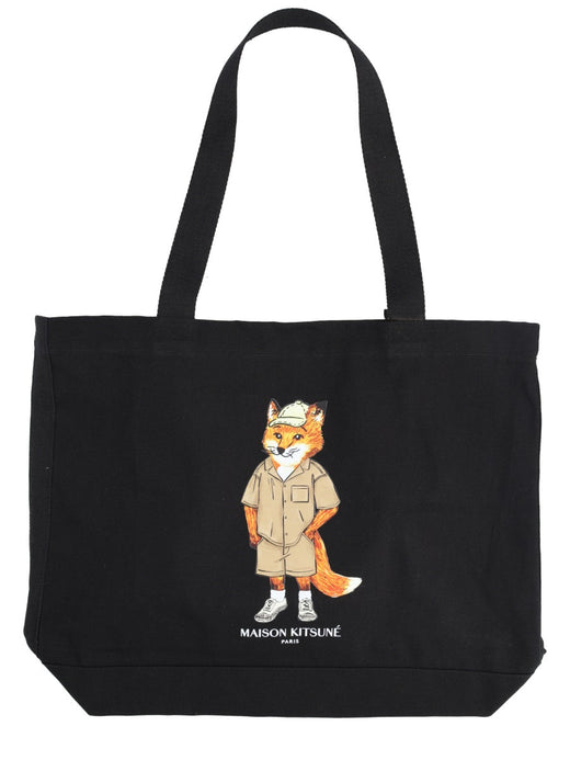 Maison Kitsuné Dressed Fox Tote Bag — Black Cotton