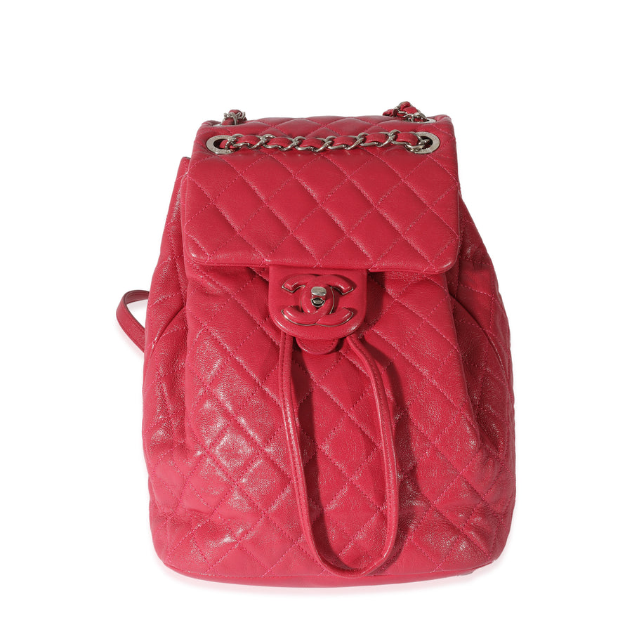 Chanel Red Quilted Calfskin Medium Covered Cc Drawstring Backpack Pink Leather Handbag