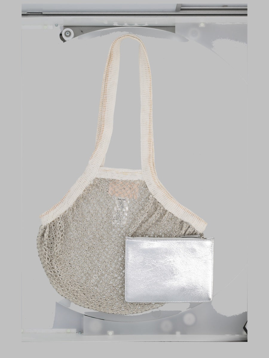 Circus Hotel Mesh Cotton Shoulder Bag — Silver / Plastic Glass