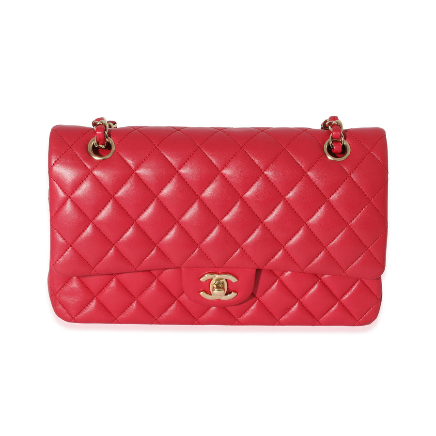 Chanel Dark Pink Quilted Lambskin Medium Classic Double Flap Bag Leather Handbag