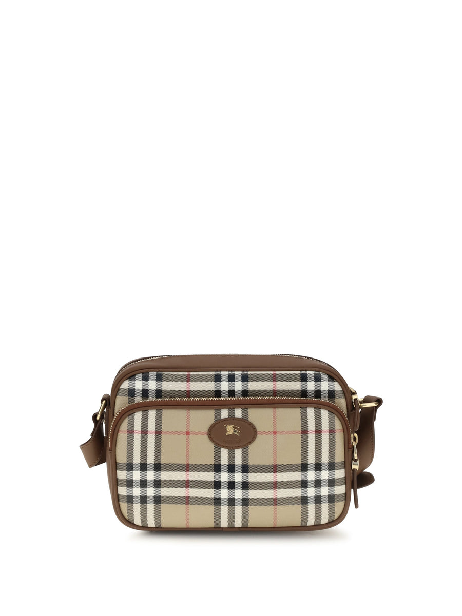 Burberry Check Cotton Crossbody Bag — Beige