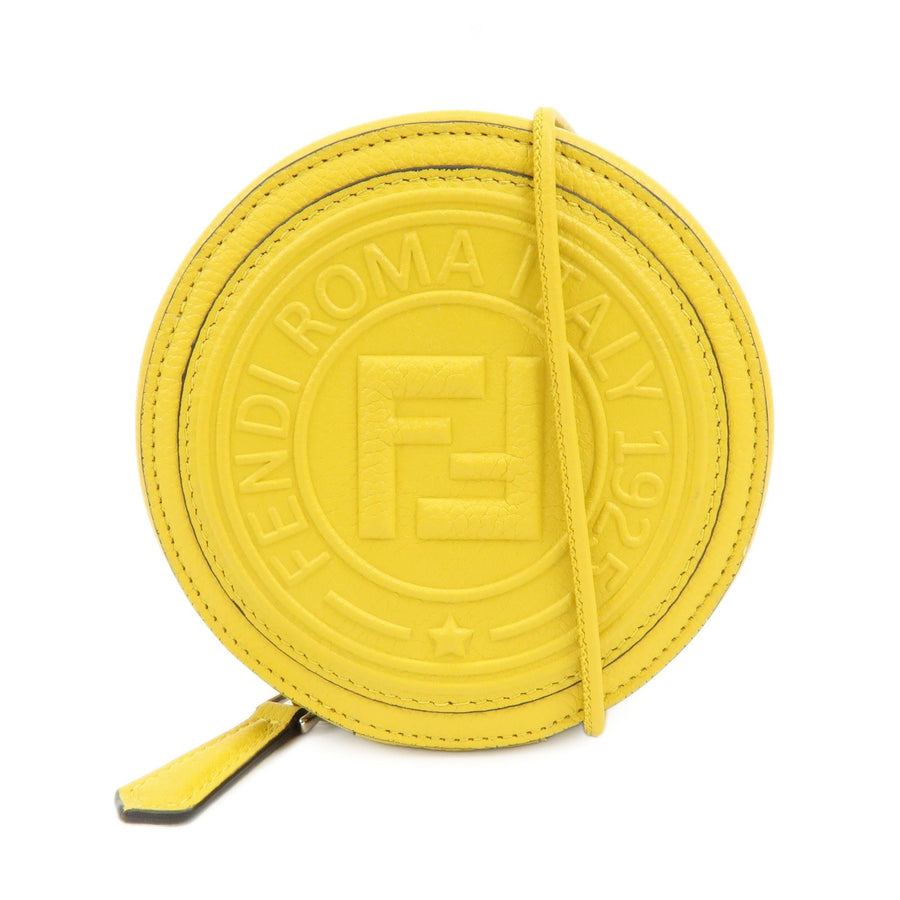 Fendi Vintage Ff Round Embossed Leather Yellow Bag