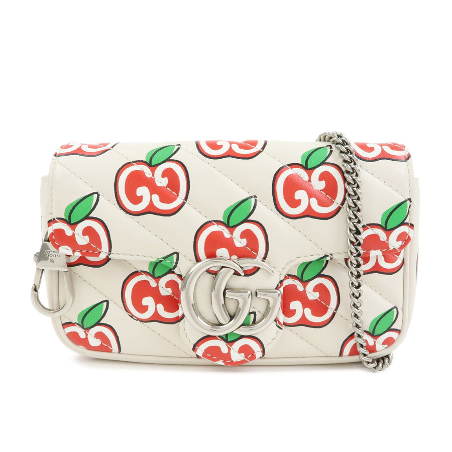 Gucci Gg Marmont Flap Printed Diagonal Quilted Leather White Bag