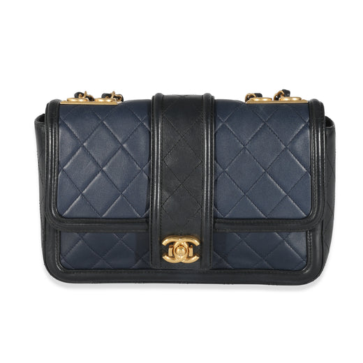 Chanel Navy Black Quilted Lambskin Medium Elegant Cc Flap Bag Black; Blue Leather Handbag