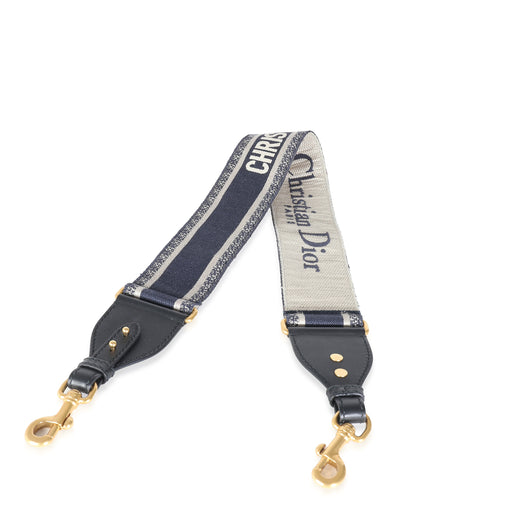 Christian Dior Navy Logo Embroidered Adjustable Shoulder Strap Blue Canvas Bag