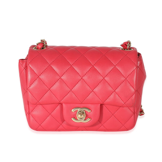 Chanel Dark Pink Quilted Lambskin Mini Square Flap Bag Leather Handbag