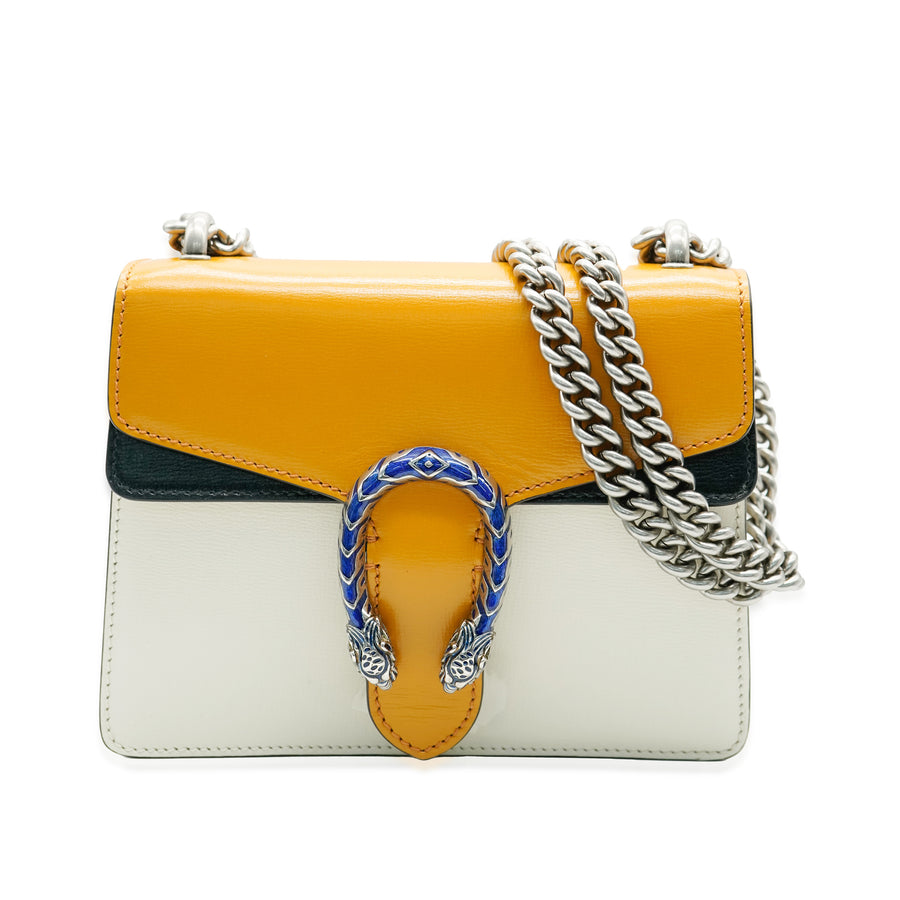 Gucci Yellow Beige Navy Tricolour Leather Mini Dionysus Black; White; Handbag
