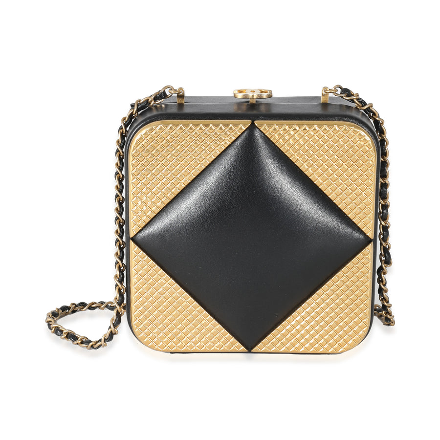 Chanel Black Lambskin Gold Metal Square Cc Clutch Black; Leather Handbag