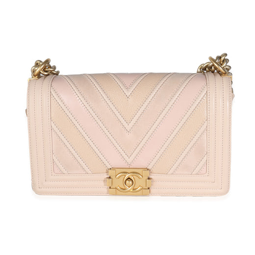 Chanel Beige Caviar Suede Calfskin Chevron Medium Boy Handbag Beige; Pink Leather