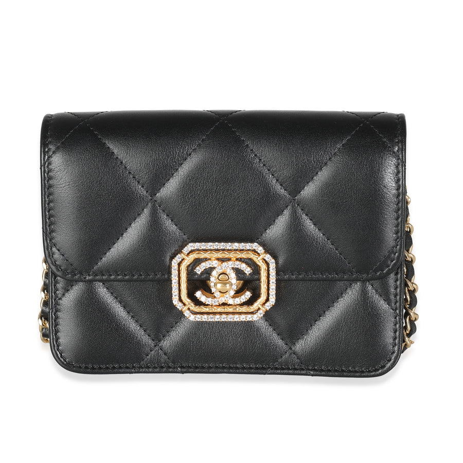 Chanel Black Quilted Calfskin Strass Mini Flap Bag Leather Handbag