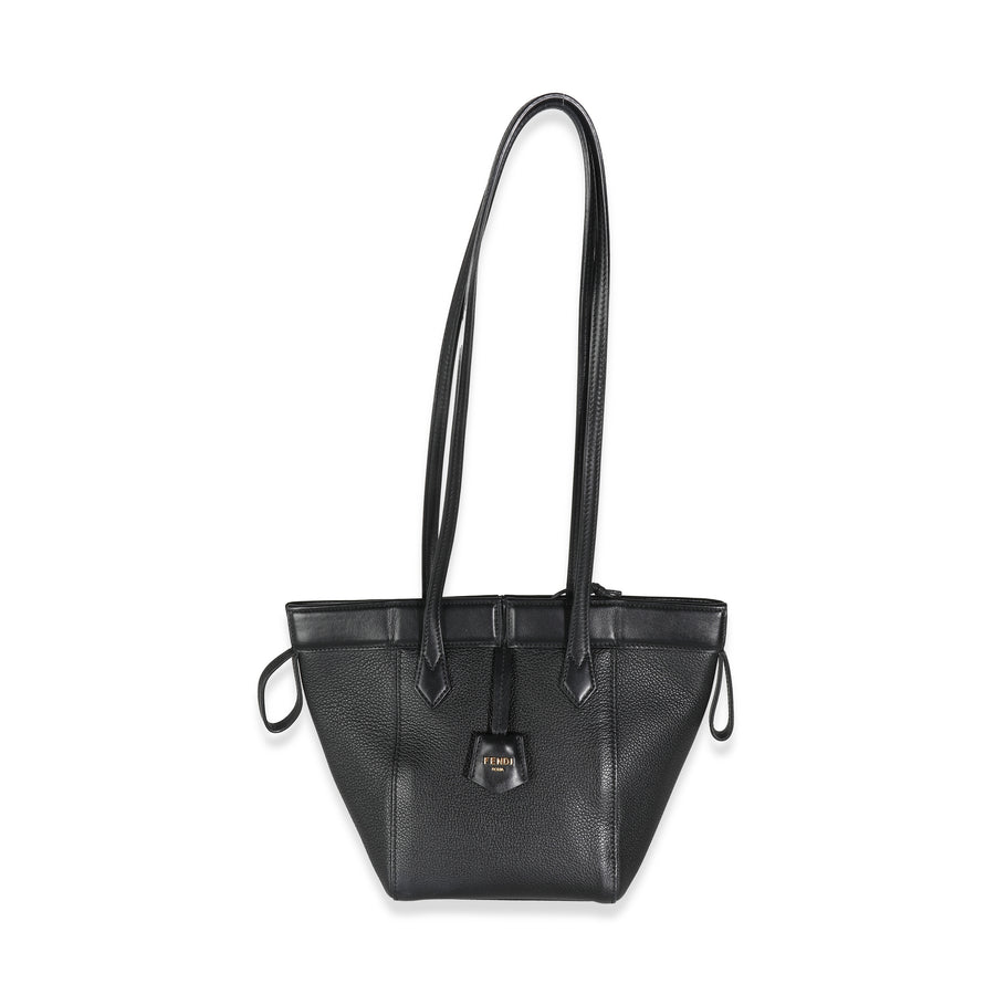Fendi Black Vitello Mini Origami Tote Brown Leather Handbag