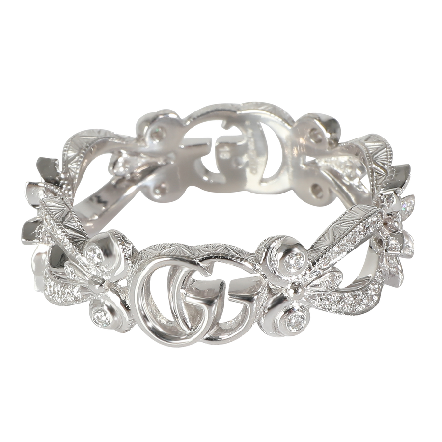 Gucci White Gold Diamond Flora Gg Ring 18k Fashion