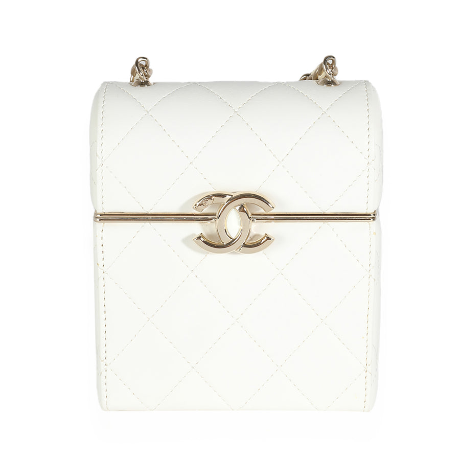 Chanel 22p White Quilted Lambskin Mini Box Clutch Leather Handbag