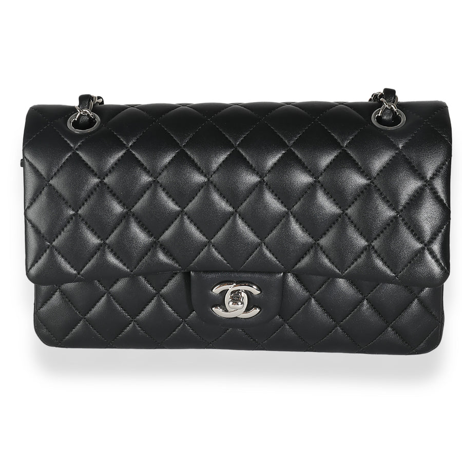 Chanel Black Quilted Lambskin Medium Classic Double Flap Bag Leather Handbag
