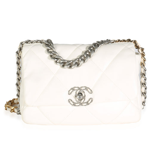 Chanel White Quilted Lambskin Small 19 Flap Bag Leather Handbag