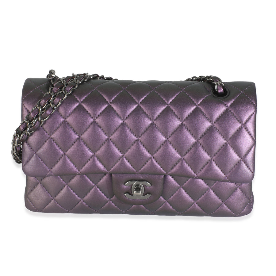 Chanel Purple Quilted Iridescent Lambskin Medium Classic Double Flap Bag Metallic; Leather Handbag
