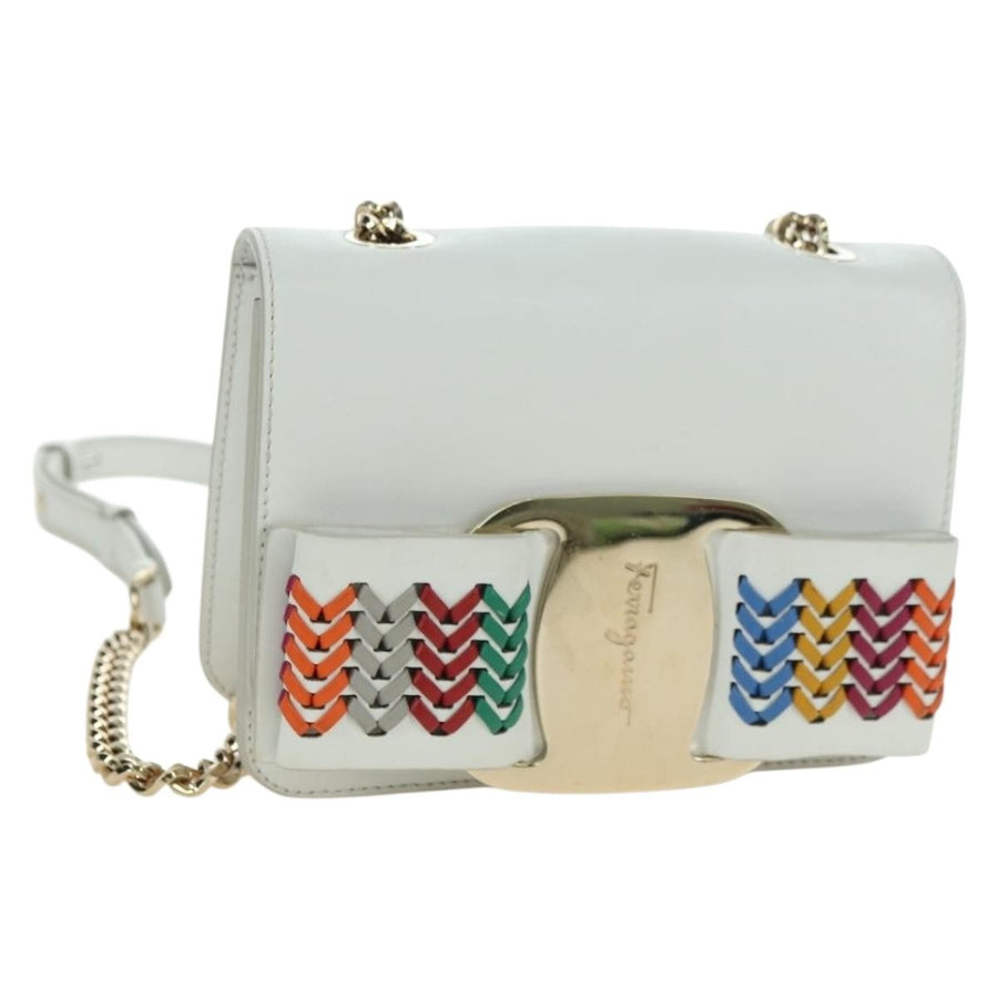 Salvatore Ferragamo Vala Chain Leather White Bag