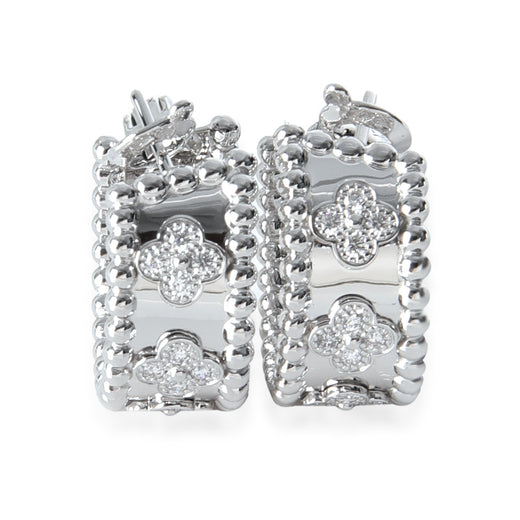 Van Cleef & Arpels White Gold Diamond Perlee Clovers Hoop Earrings 18k