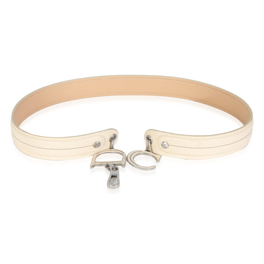 Christian Dior Vintage White Leather Cd Charm Waist Belt Beige