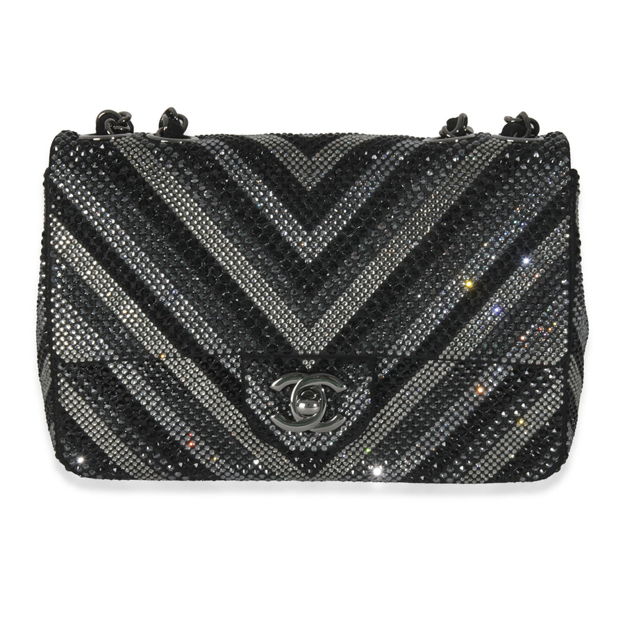 Chanel Black Strass Cc Chevron Mini Flap Bag Embellished Handbag