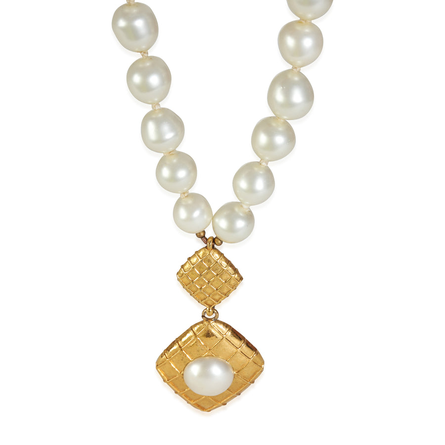 Chanel Gold-Plated Vintage Faux Pearl Necklace