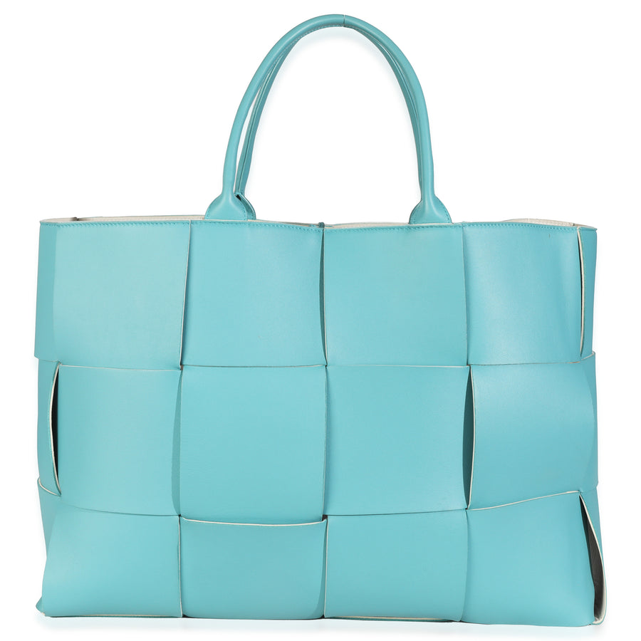 Bottega Veneta Linoleum Nappa Maxi Intrecciato Large Arco Tote Blue Leather Handbag