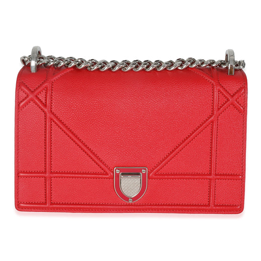 Christian Dior Red Grained Calfskin Small Diorama Flap Bag Leather Handbag